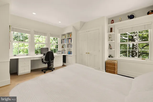 a workspace with furniture window and outside view