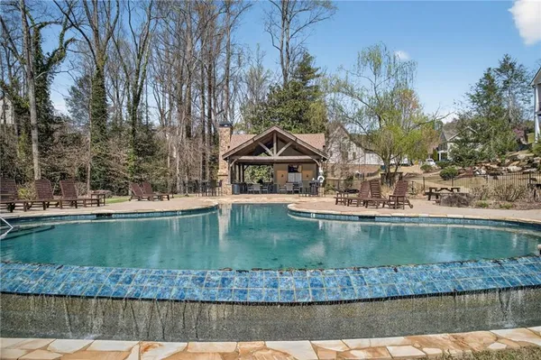 an aerial view of a backyard