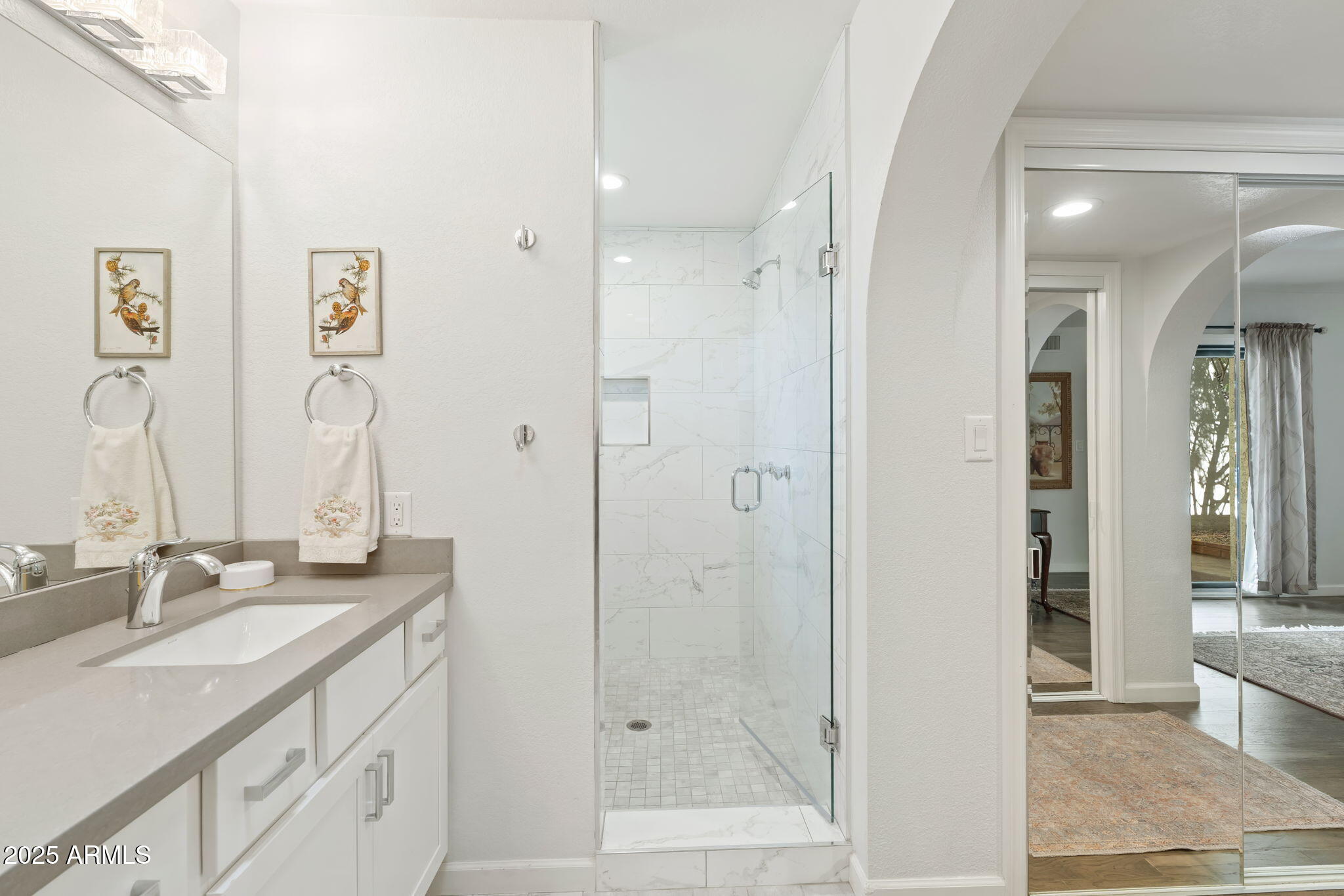 7217 North 6th Way Phoenix, AZ 85020 - Photo 34 of 43 a bathroom with a granite countertop sink mirror and a shower