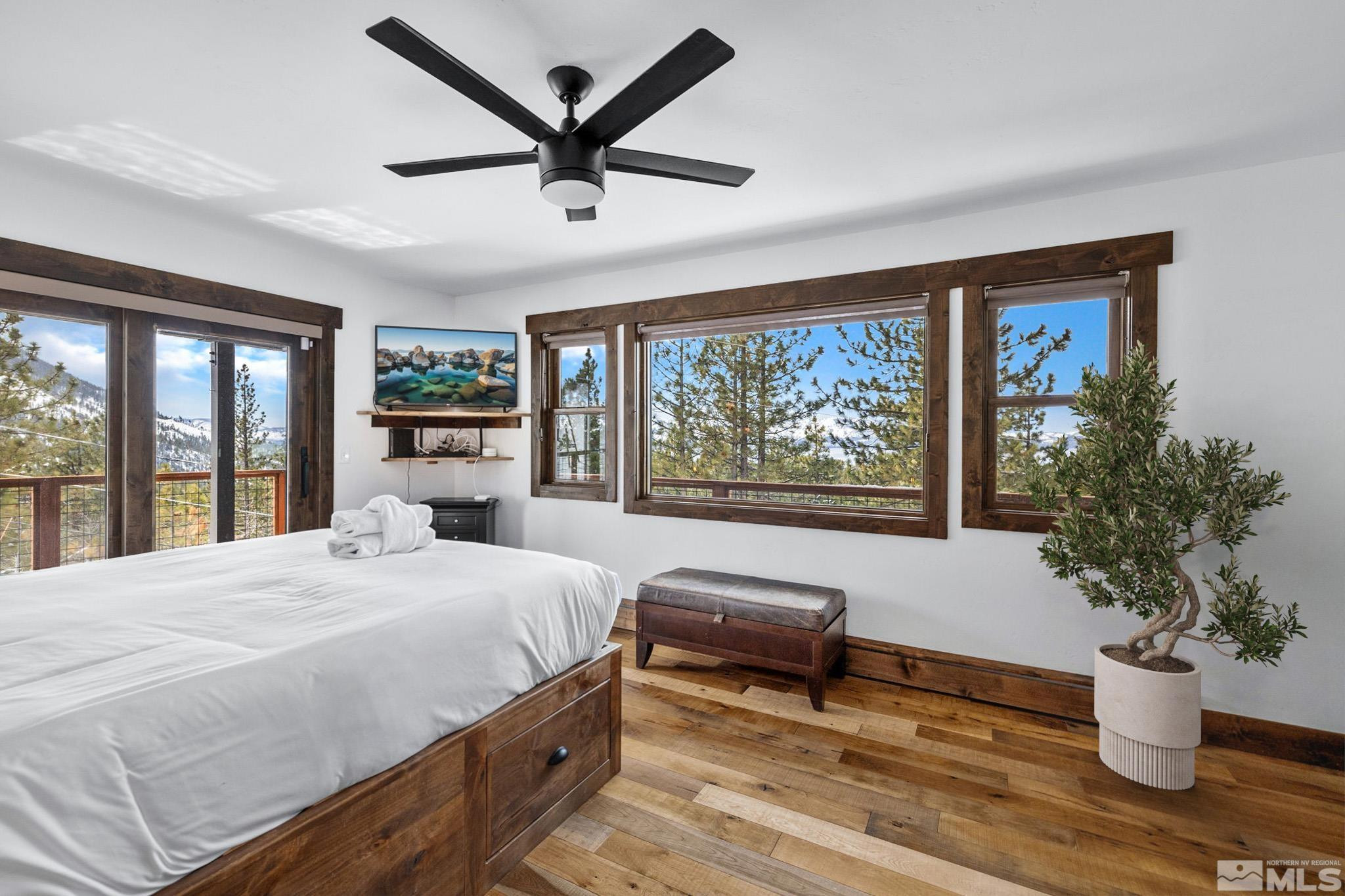 520 Laurel Lane Stateline, NV 89449 - Photo 14 of 29 a bedroom with a large bed and a potted plant