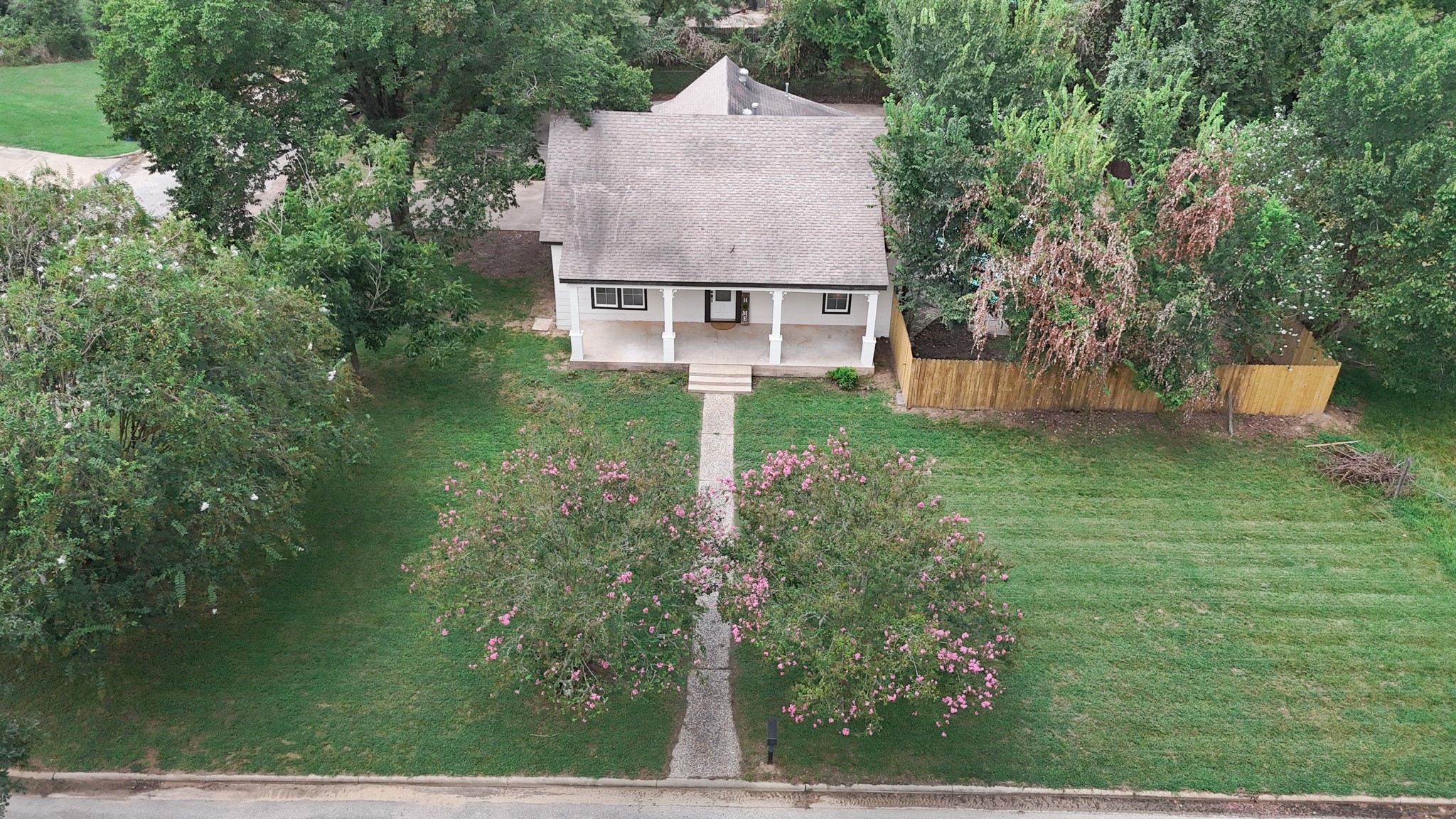 an aerial view of a house