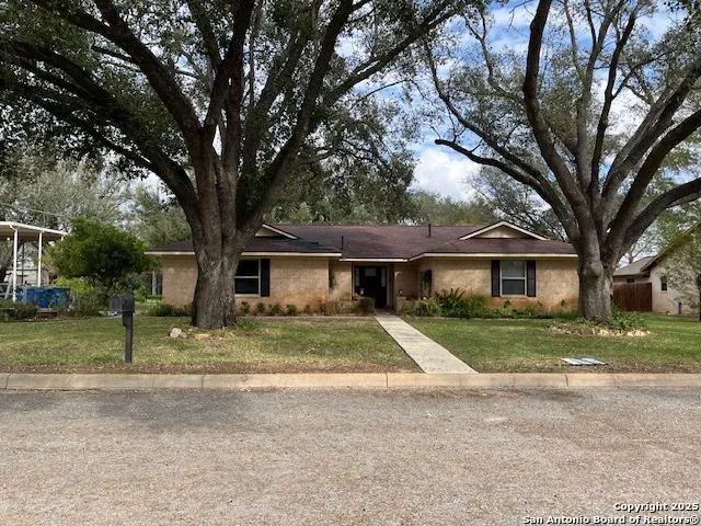 a view of a house with a tree in front of it