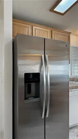 a close view of a refrigerator in kitchen