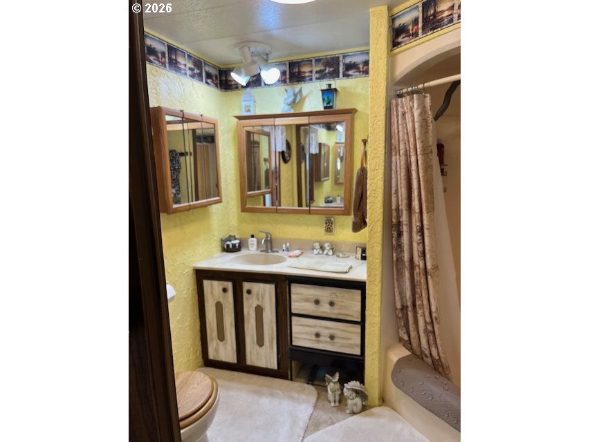 59099 Upper Imnaha Road Imnaha, OR 97842 - Photo 15 of 18 a bathroom with a sink a mirror and a toilet