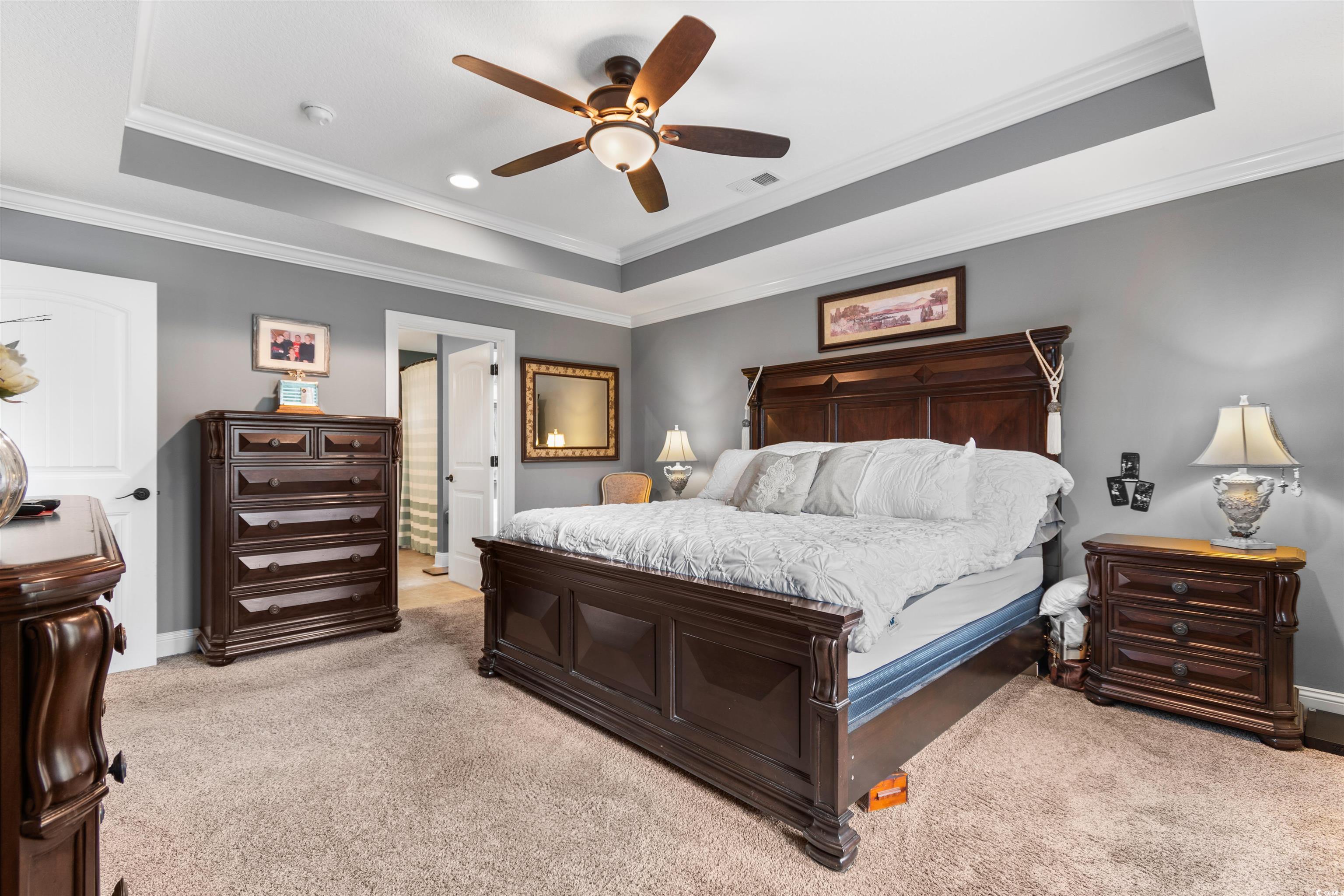 1896 Bud Graham Road Galivants Ferry, SC 29544 - Photo 14 of 36 Bedroom featuring a raised ceiling, ornamental mol