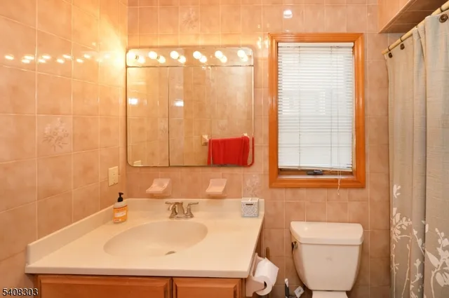 a bathroom with a sink a toilet and shower curtain