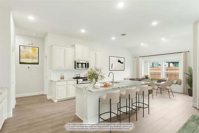 a view of a dining area with furniture