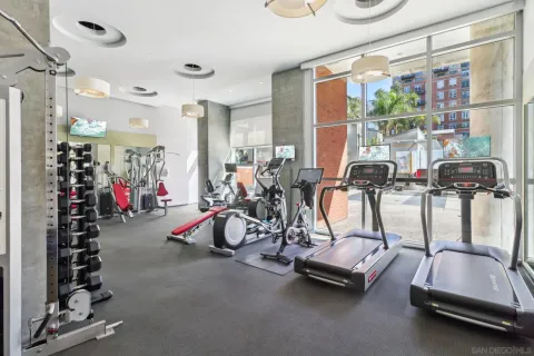 a view of a room with gym equipment