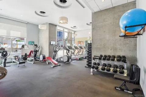 a view of a room with gym equipment