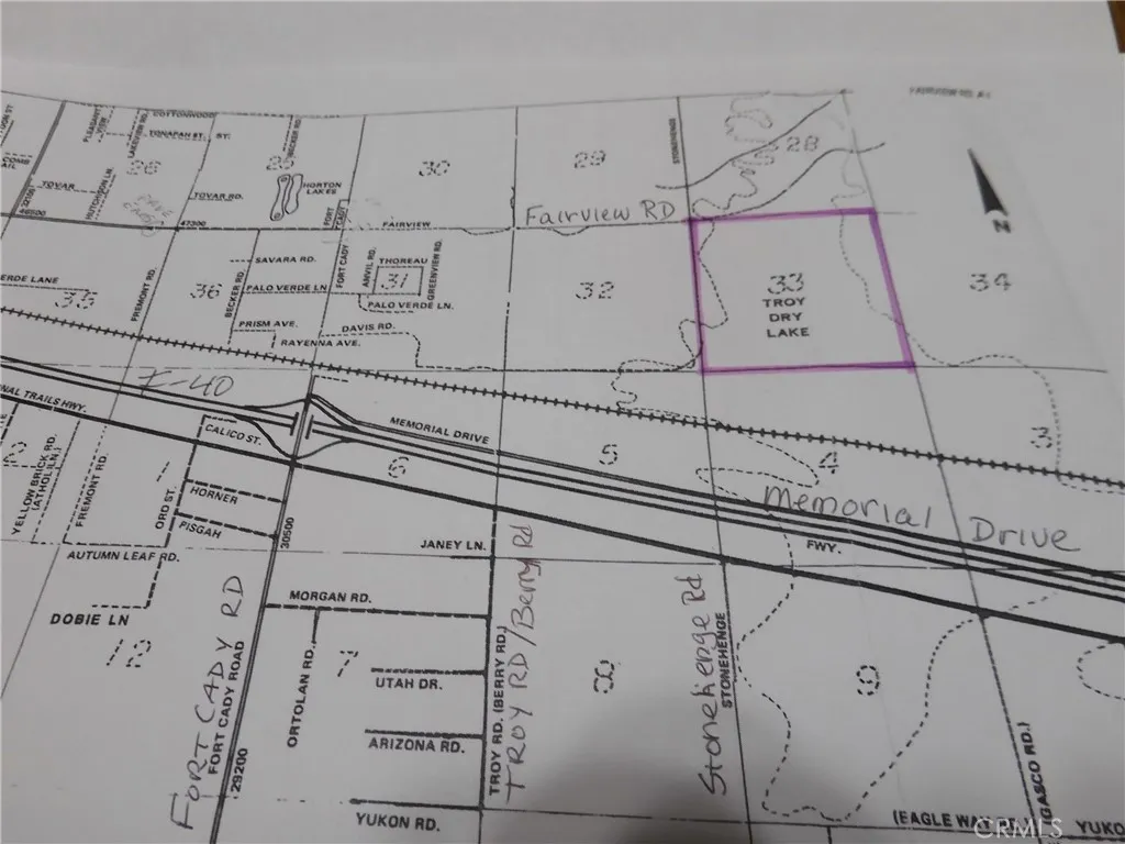 0 Fairview Road Newberry Springs, CA 92365 - Photo 1 of 12 Subject property is highlighted in pink. Fairview Rd is at north boundary of property, Stonehenge Rd on West side. Subject