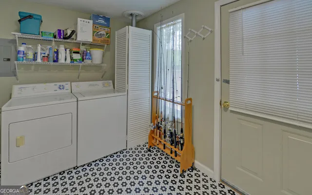 a backyard of a house with outdoor seating