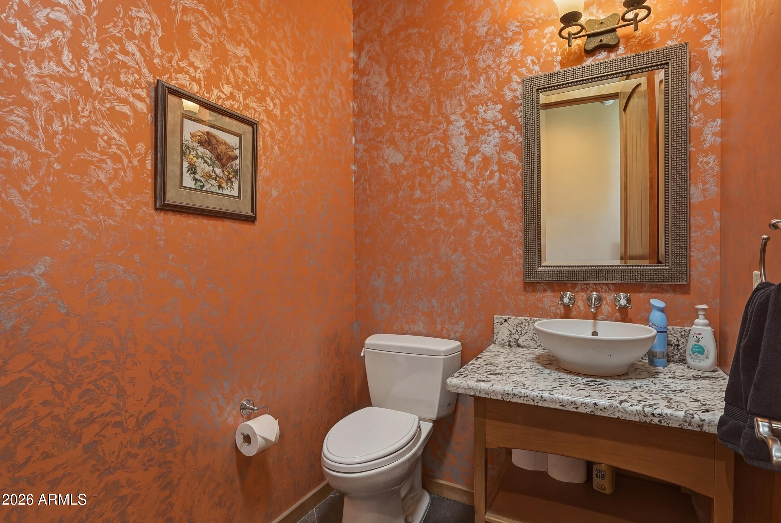 3101 East Mayfield Payson, AZ 85541 - Photo 39 of 71 a bathroom with a granite countertop toilet and a sink