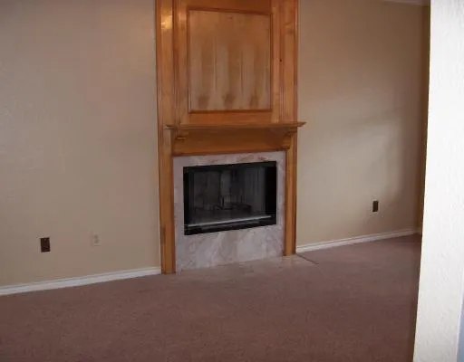 a view of empty room with fireplace