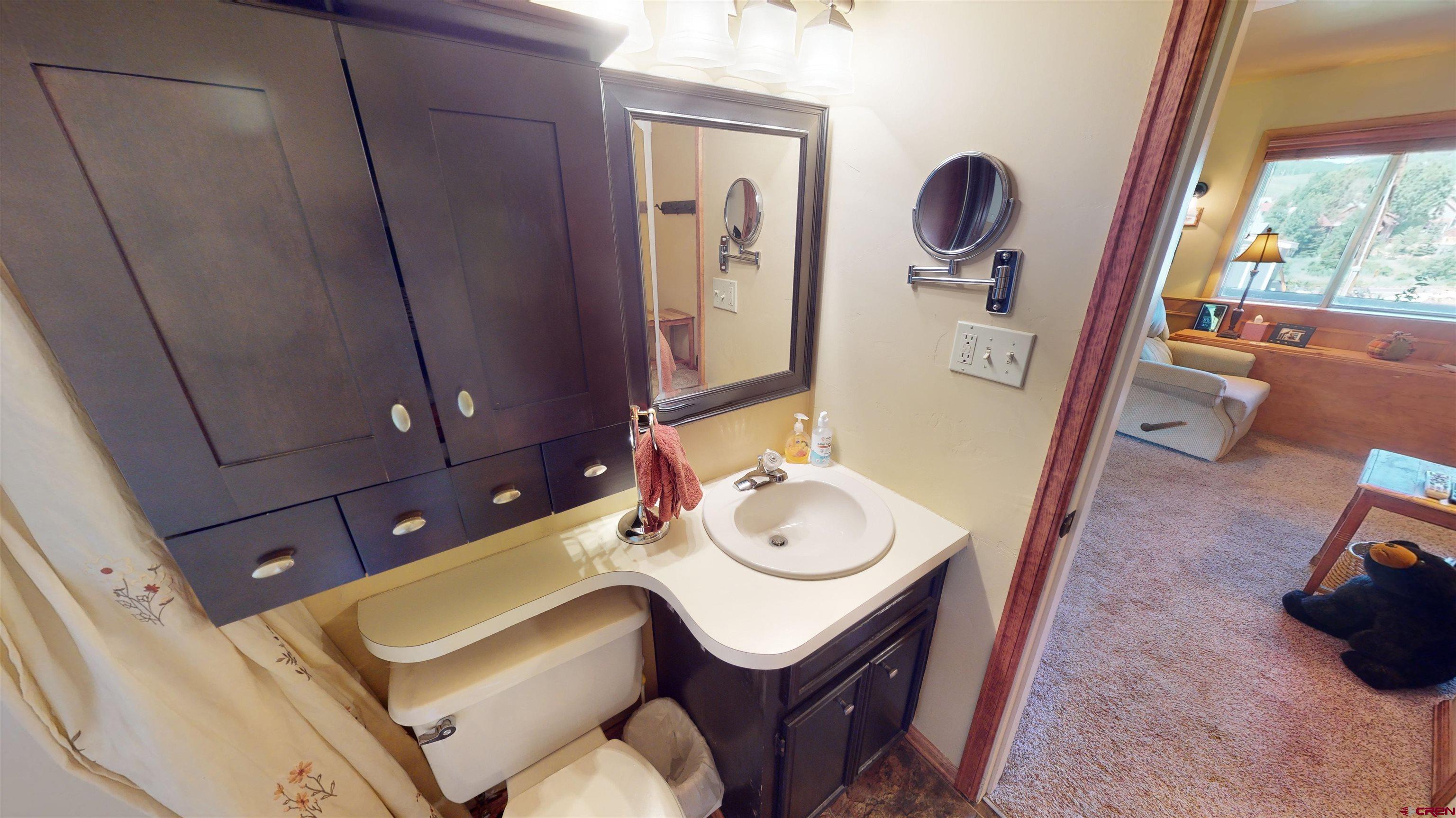 18 Crystal Road, Unit 2C Crested Butte, CO 81225 - Photo 17 of 23 a bathroom with a sink mirror and vanity