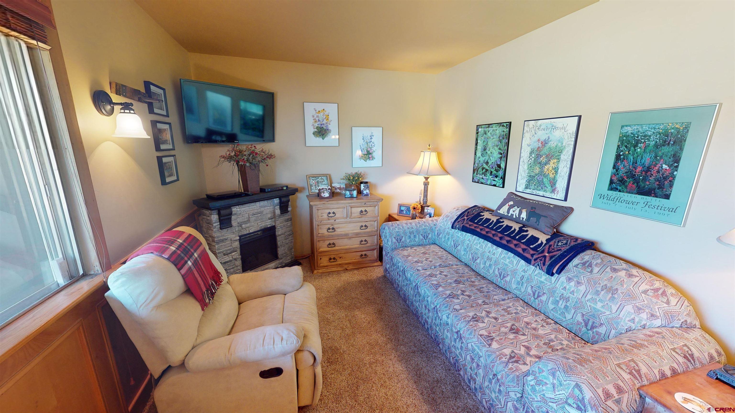 18 Crystal Road, Unit 2C Crested Butte, CO 81225 - Photo 8 of 23 a living room with furniture and a flat screen tv