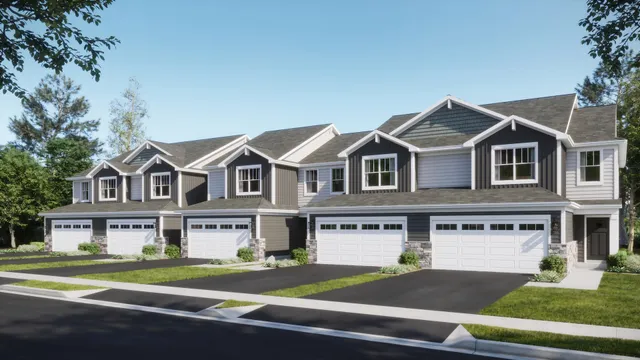 a front view of residential houses