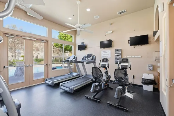 a view of a room with gym equipment
