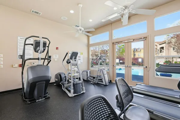 a view of a room with gym equipment