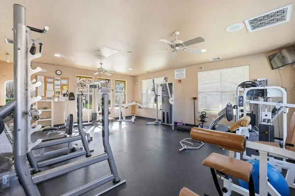a view of a room with gym equipment
