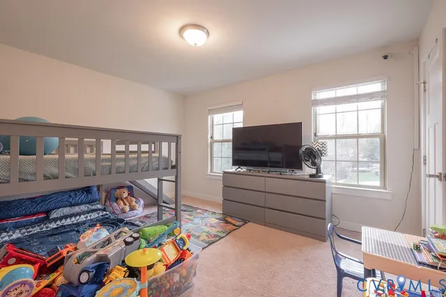 a bedroom with furniture and a rug