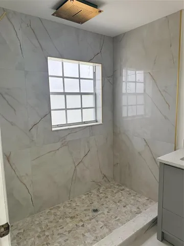a bathroom with a window