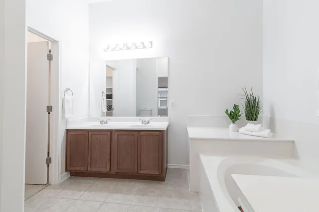 a bathroom with a sink a vanity and mirror