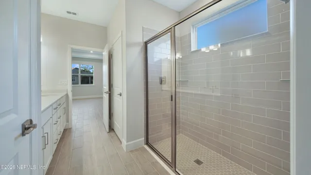 a bathroom with a shower