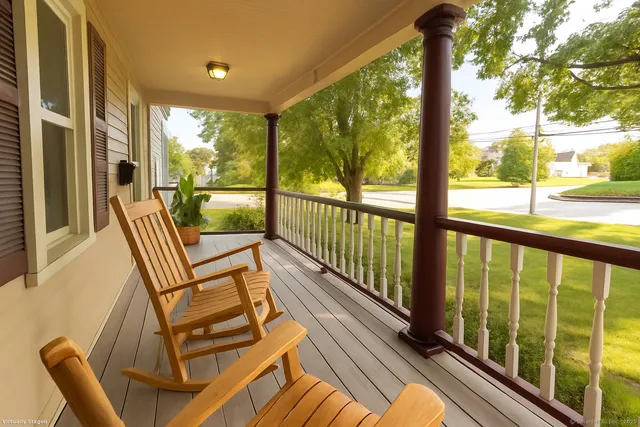 a view of two chairs in the balcony