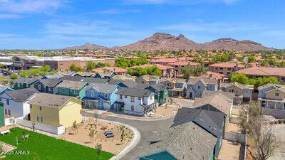 a view of a city with a mountain