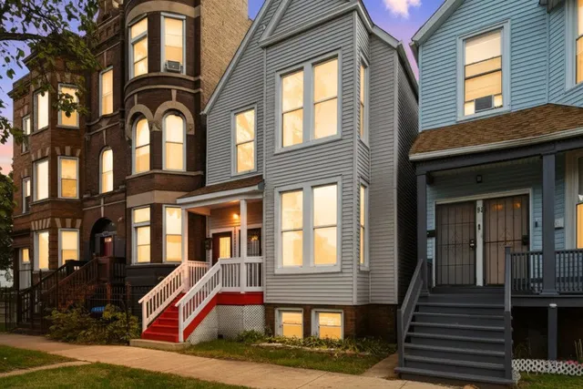 a front view of residential houses