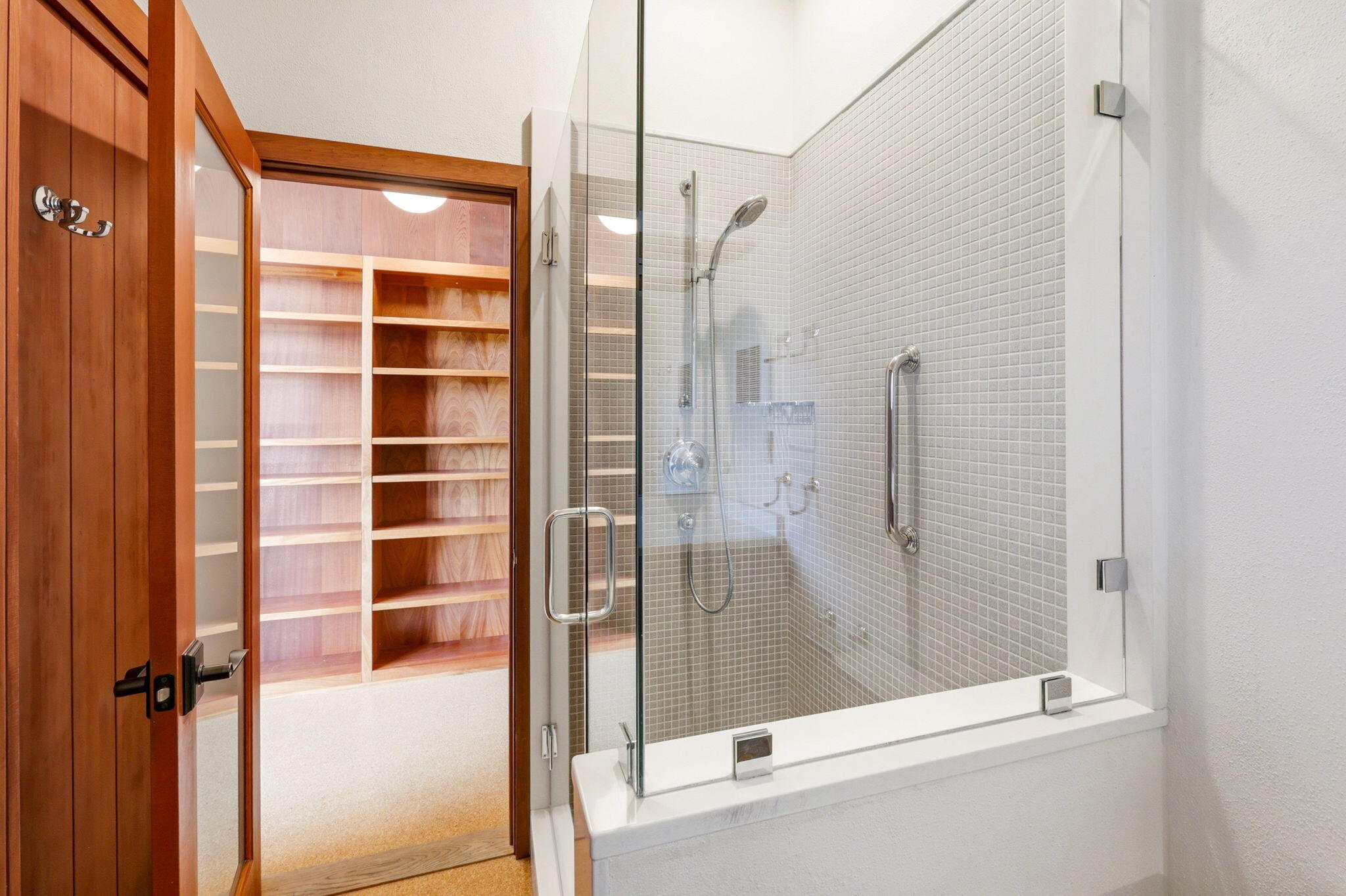 155 Terrace Street Ashland, OR 97520 - Photo 67 of 93 a bathroom with a shower and a glass door