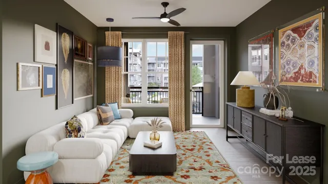 a living room with furniture and a rug