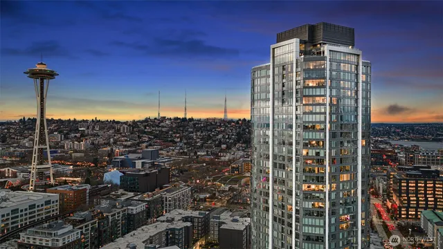 a view of a city with tall buildings