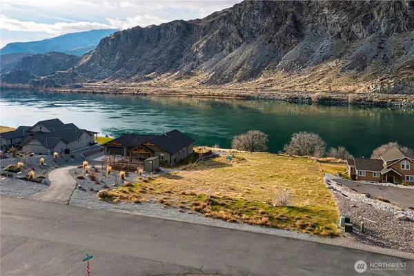 a view of a lake with a mountain
