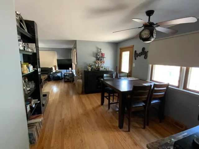 a view of workspace with wooden door