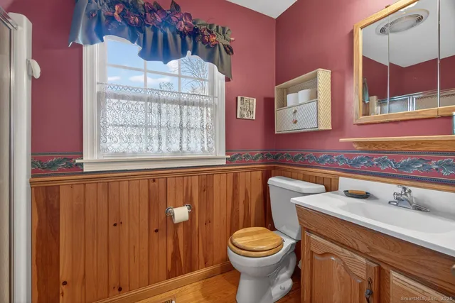 a bathroom with a sink a toilet and vanity