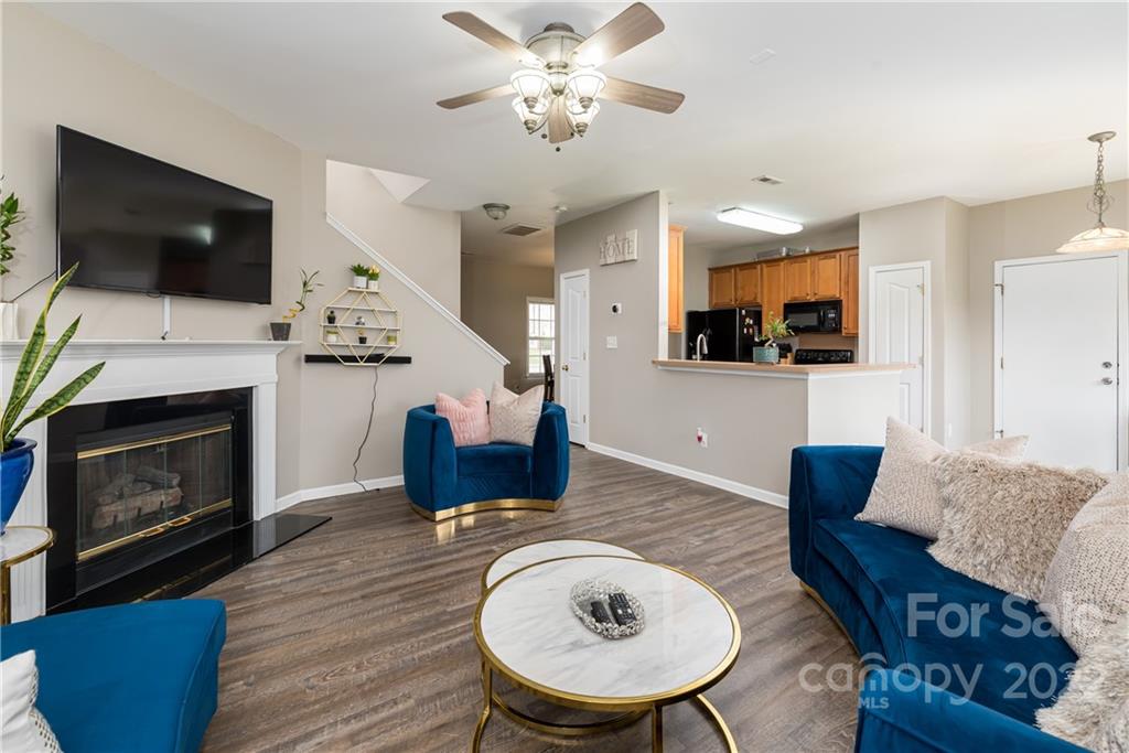 11429 Chapeclane Road Charlotte, NC 28278 - Photo 9 of 26 a living room with furniture a fireplace and a flat screen tv