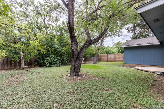a backyard of a house with lots of green space