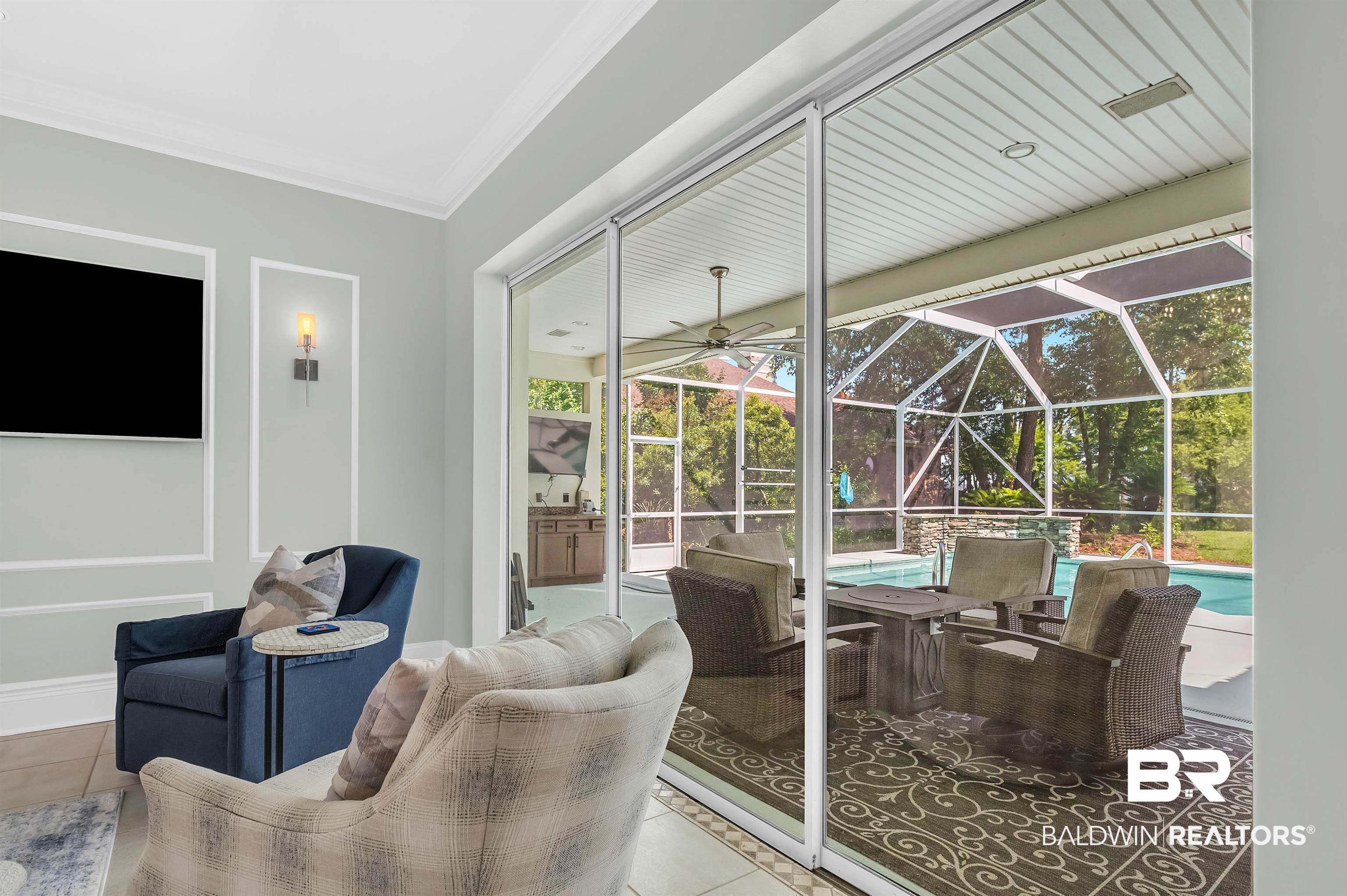 8160 Bay View Drive Foley, AL 36535 - Photo 30 of 43 View of patio with an outdoor pool, a lanai, and a ceiling fan
