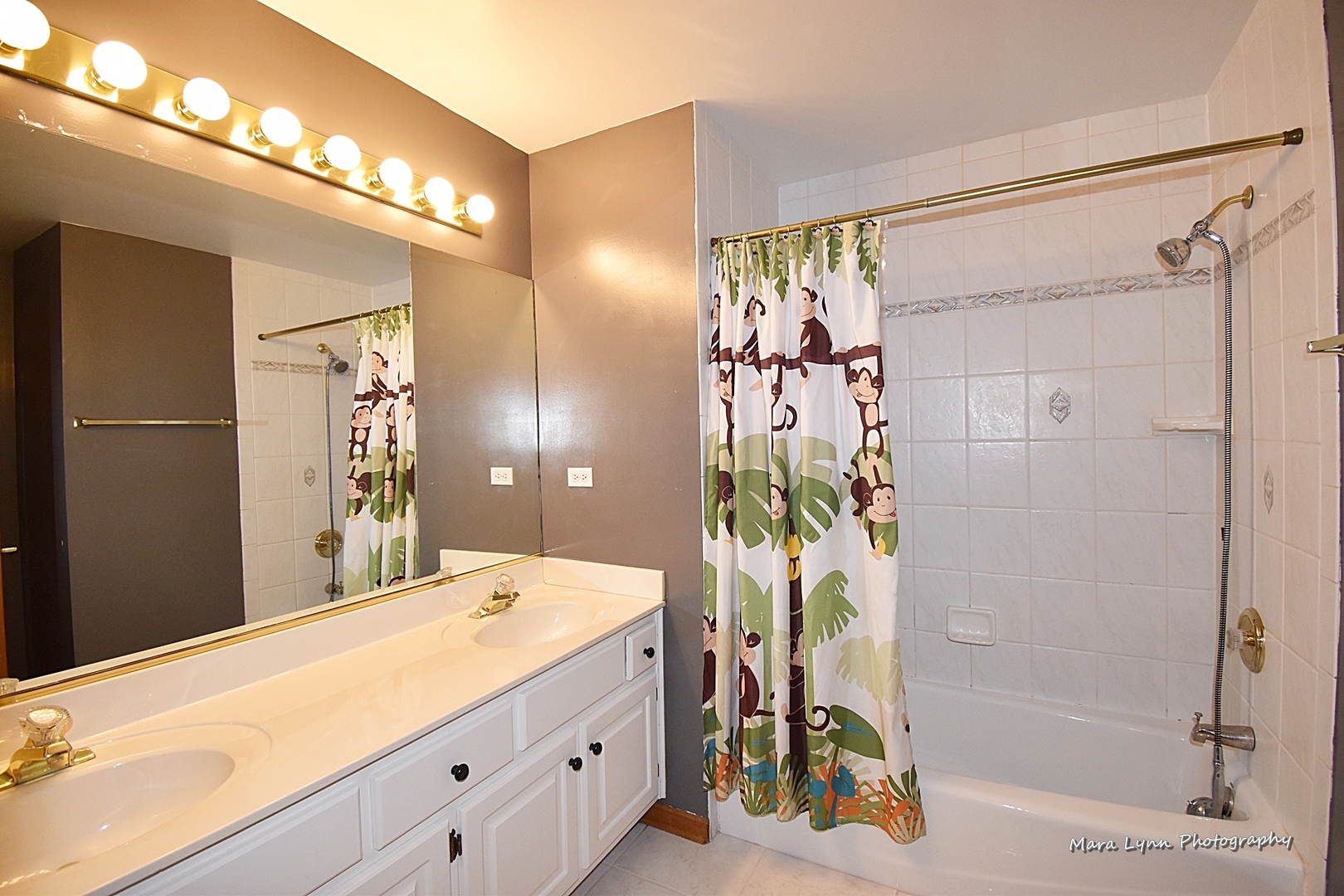 548 Lewis Road Geneva, IL 60134 - Photo 30 of 47 a bathroom with a granite countertop sink a mirror and a shower