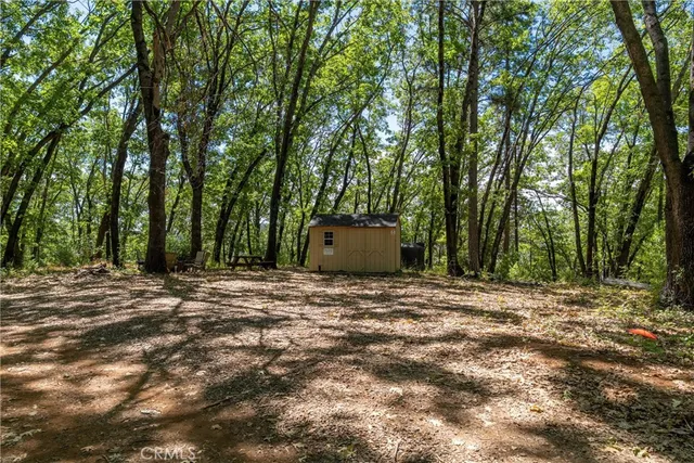 a view of outdoor space with deck and trees
