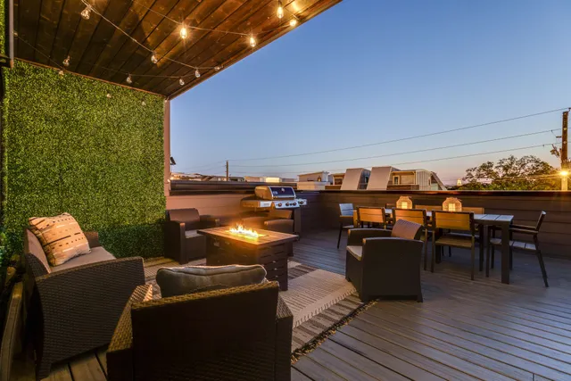 a view of a terrace with furniture