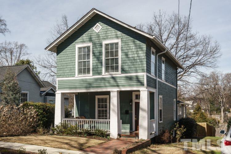 504 Cleveland Street Raleigh, NC 27605 - Photo 22 of 25 Tapered brick pillars, a diamond shaped vent, an engaged front porch, weatherboard siding below and wood shingle siding above, together these give the house a unique and pleasing presence.