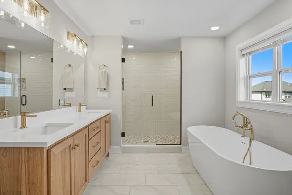 a bathroom with a bathtub