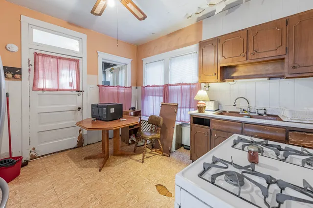 a room with a workspace