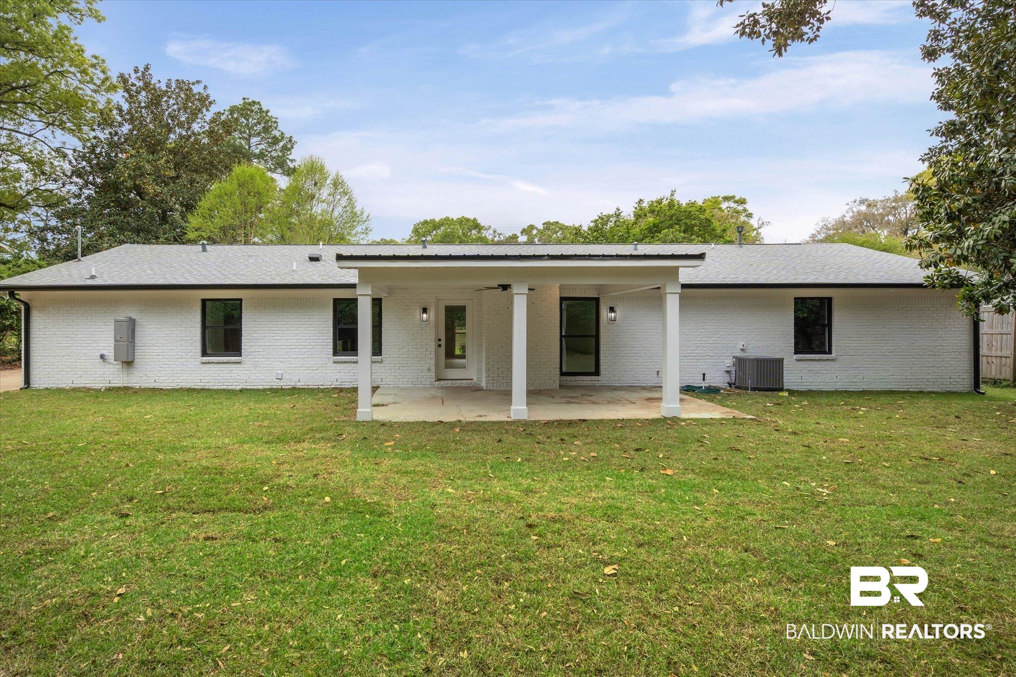11 Schwaemmle Drive Mobile, AL 36608 - Photo 28 of 32 Back of house with a patio, a yard, brick siding, and ceiling fan
