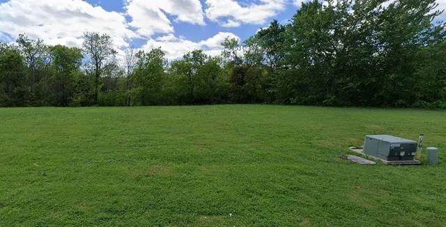 a view of a field of grass and trees