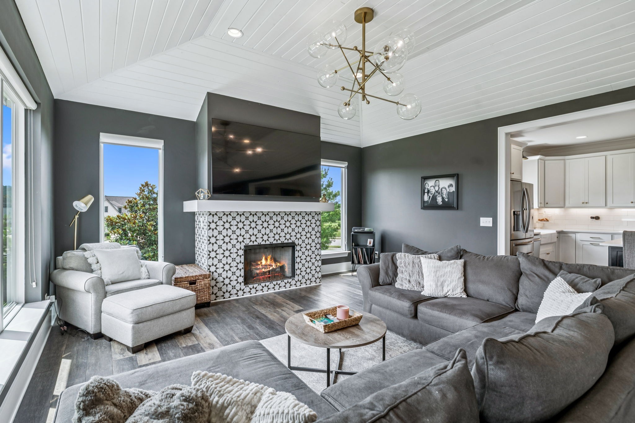7204 Ludlow Drive College Grove, TN 37046 - Photo 8 of 59 a living room with furniture a flat screen tv and a fireplace
