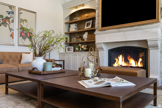 115 East Hidden Ridge Lane, Unit 42 Mapleton, UT 84664 - Photo 19 of 103 Stone-accented fireplace with a detailed mantelpiece