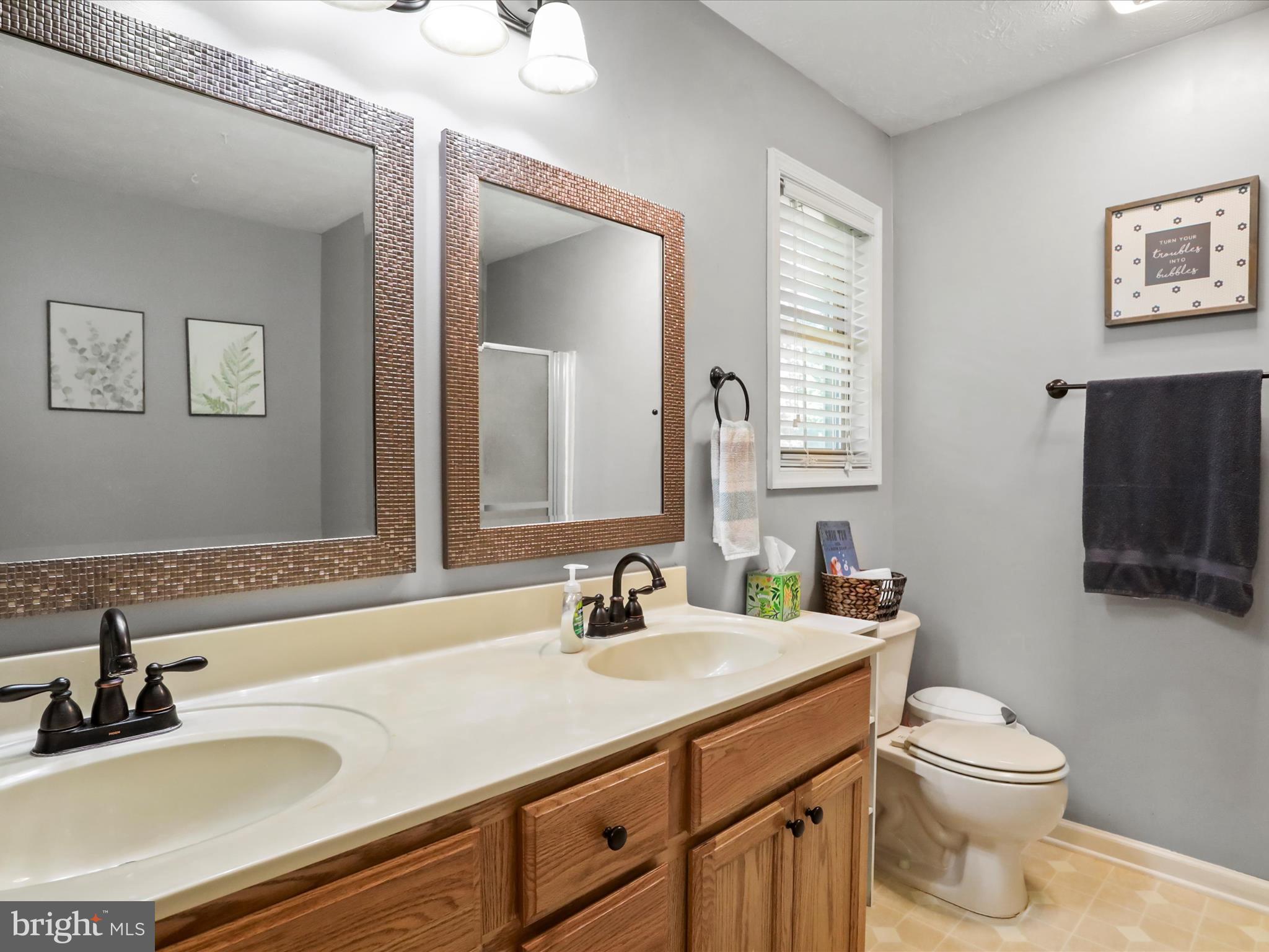 32 Greenfield Road Front Royal, VA 22630 - Photo 13 of 49 a bathroom with a toilet a sink a mirror and a window